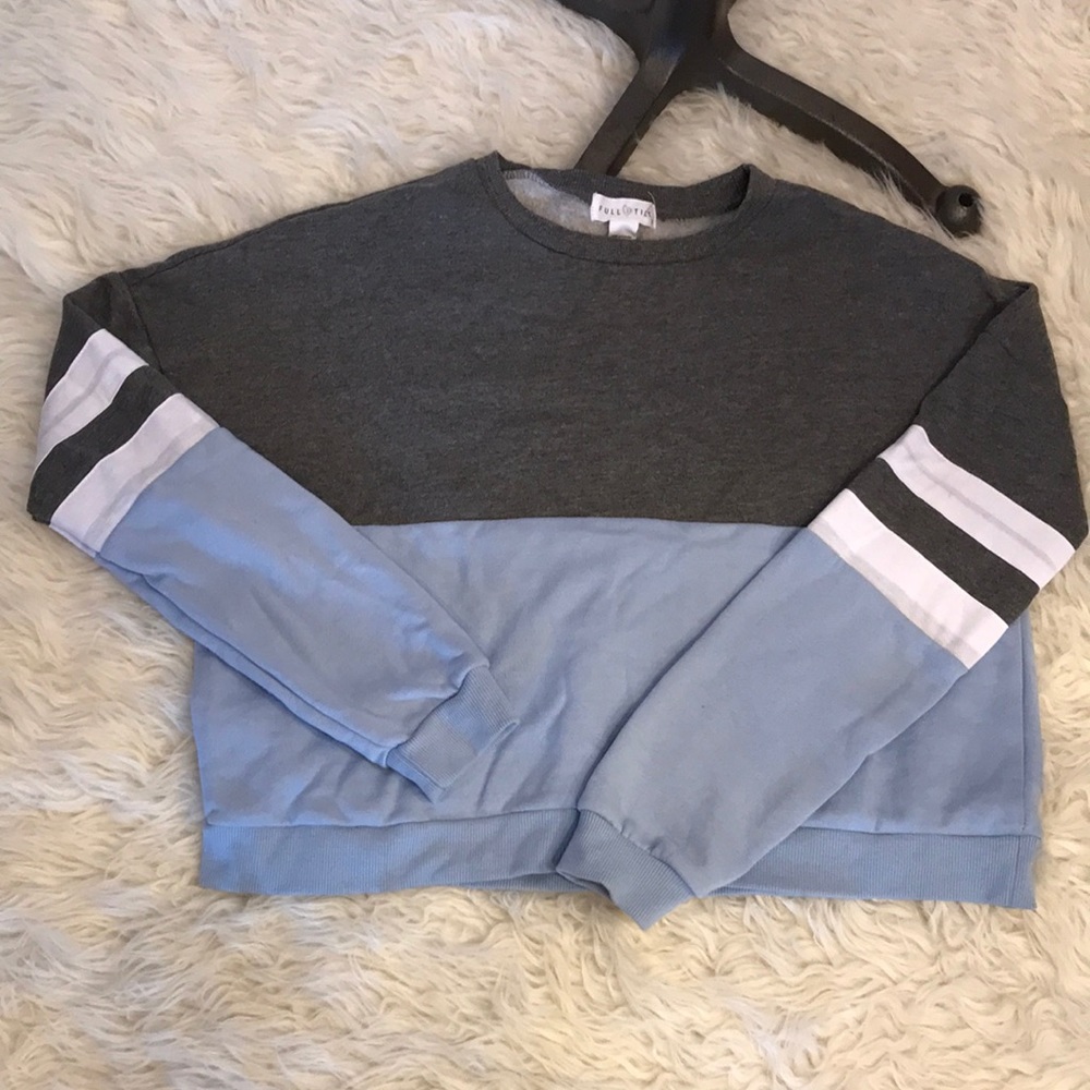 Small crop light blue and grey sweater